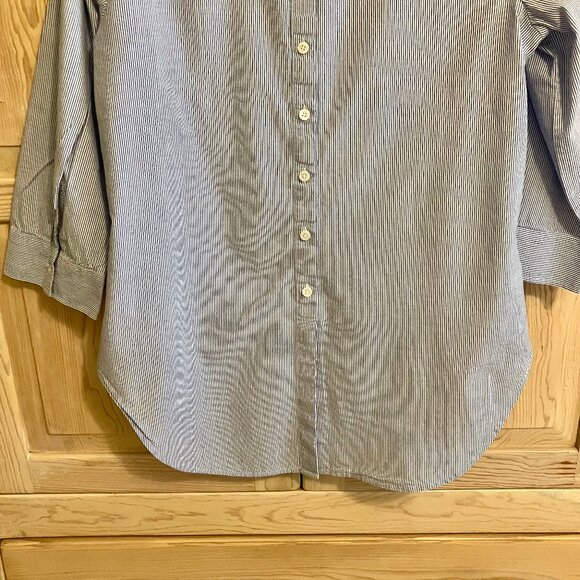 Talbots Blue And White Striped Button Down Blouse Collarless Size Medium - Picture 8 of 9